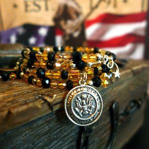 ⚜️ARMY Wife Honor wrap bracelet Handmade Sparkling black yellow beads & charms